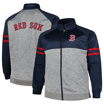 Veste de survêtement raglan à glissière pleine longueur Boston Red Sox Big & Tall pour homme bleu marine/gris chiné