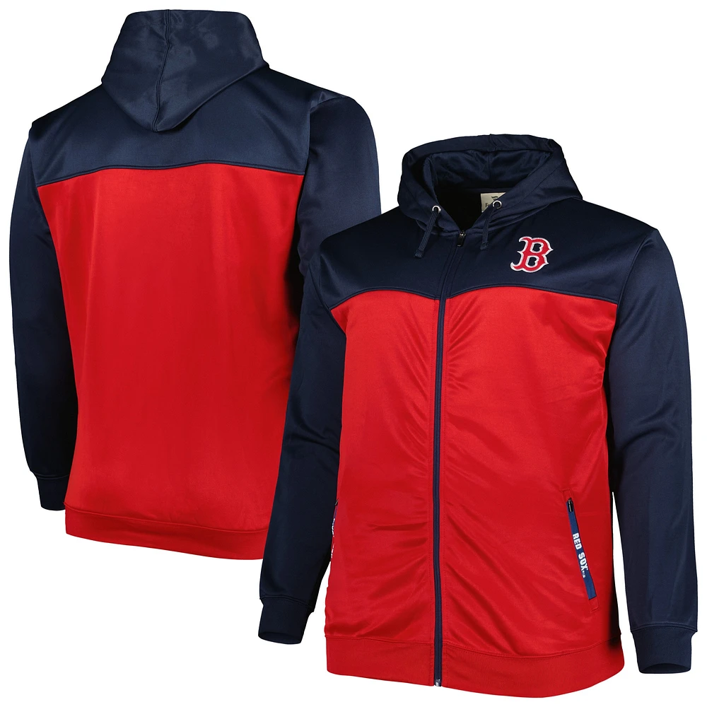 Sweat à capuche et zip intégral Boston Red Sox Big & Tall Yoke pour homme, bleu marine/rouge