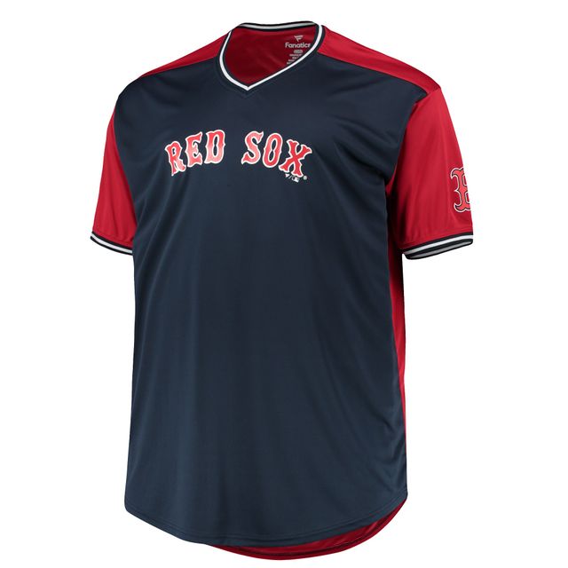 T-shirt uni à col en V des Red Sox de Boston pour homme, bleu marine/rouge