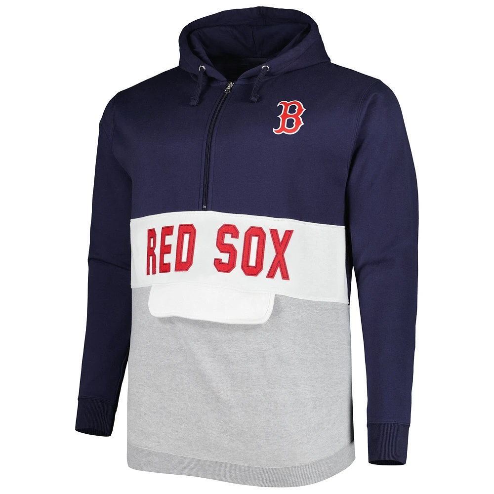 Chandail à capuchon demi-glissière en polaire Big & Tall Boston Red Sox pour homme bleu marine/blanc