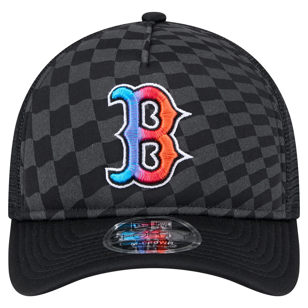 Casquette ajustable 9FORTY A-Frame M-Crown Trucker noire à motif dégradé Boston Red Sox de New Era pour homme