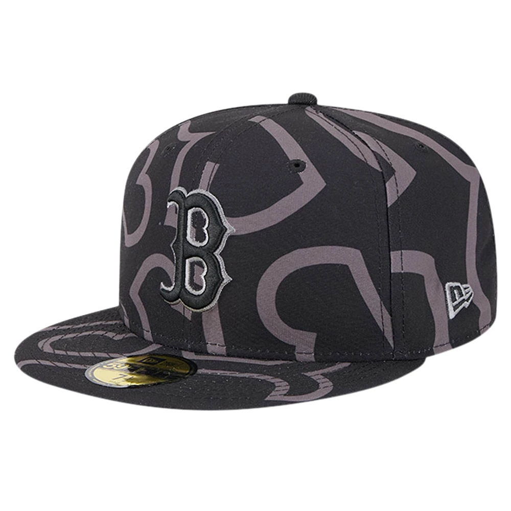 Men's New Era Black Boston Red Sox Logo Fracture 59FIFTY Fitted Hat