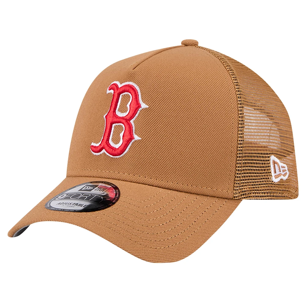 Men's New Era Brown Boston Red Sox A-Frame Trucker 9FORTY Adjustable Hat