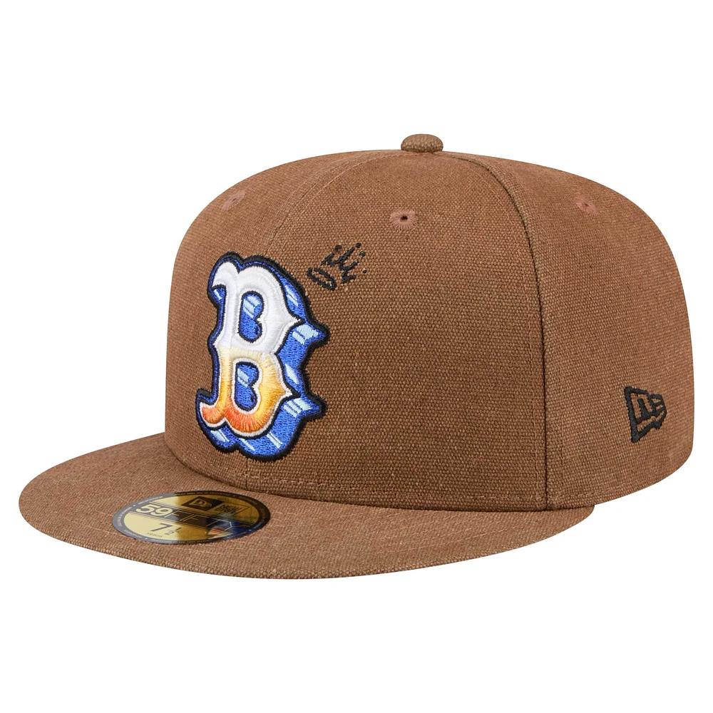 Men's New Era  Brown Boston Red Sox Logo Scribble 59FIFTY Fitted Hat