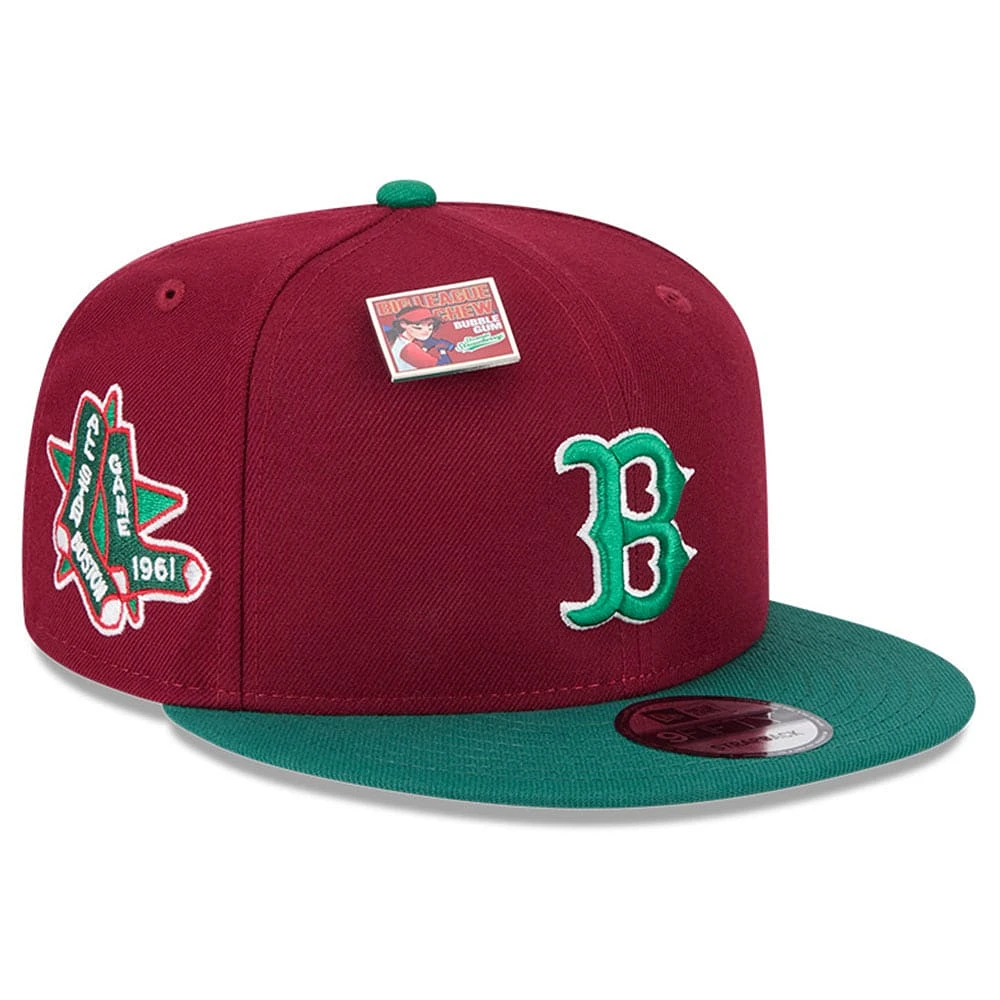 Men's New Era Cardinal/Green Boston Red Sox Strawberry Big League Chew Flavor Pack 9FIFTY Snapback Hat