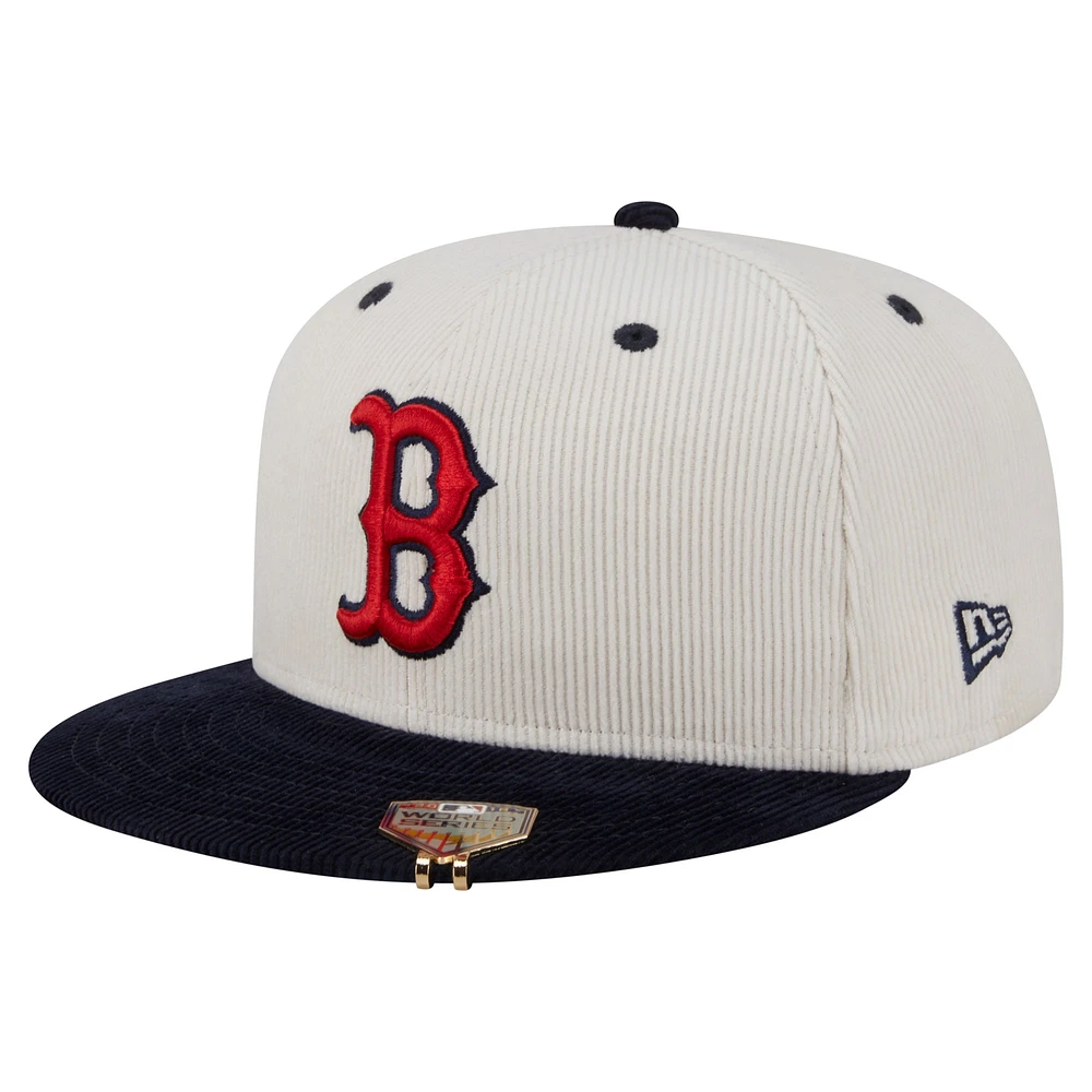 Men's New Era Cream/Navy Boston Red Sox Two-Tone Corduroy 59FIFTY Fitted Hat