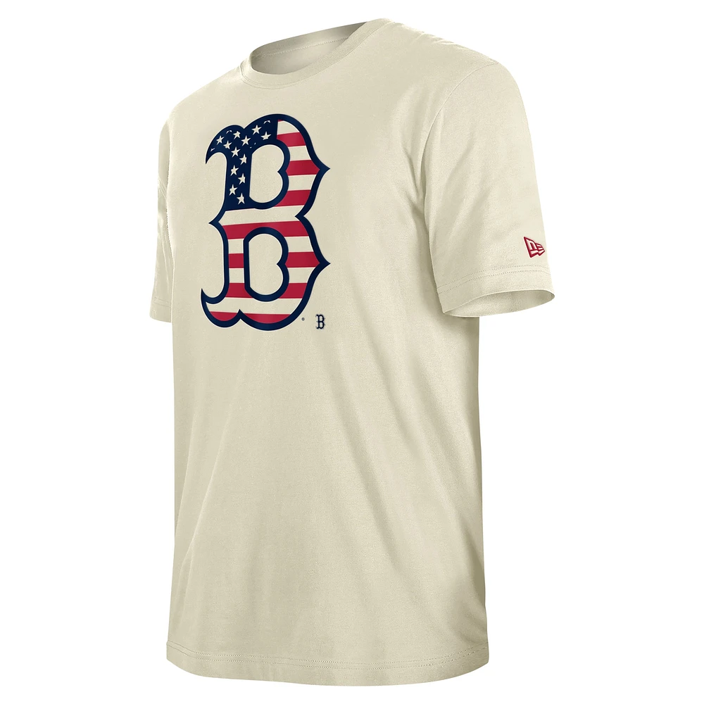 Men's New Era Cream Boston Red Sox Americana Flag Fill T-Shirt