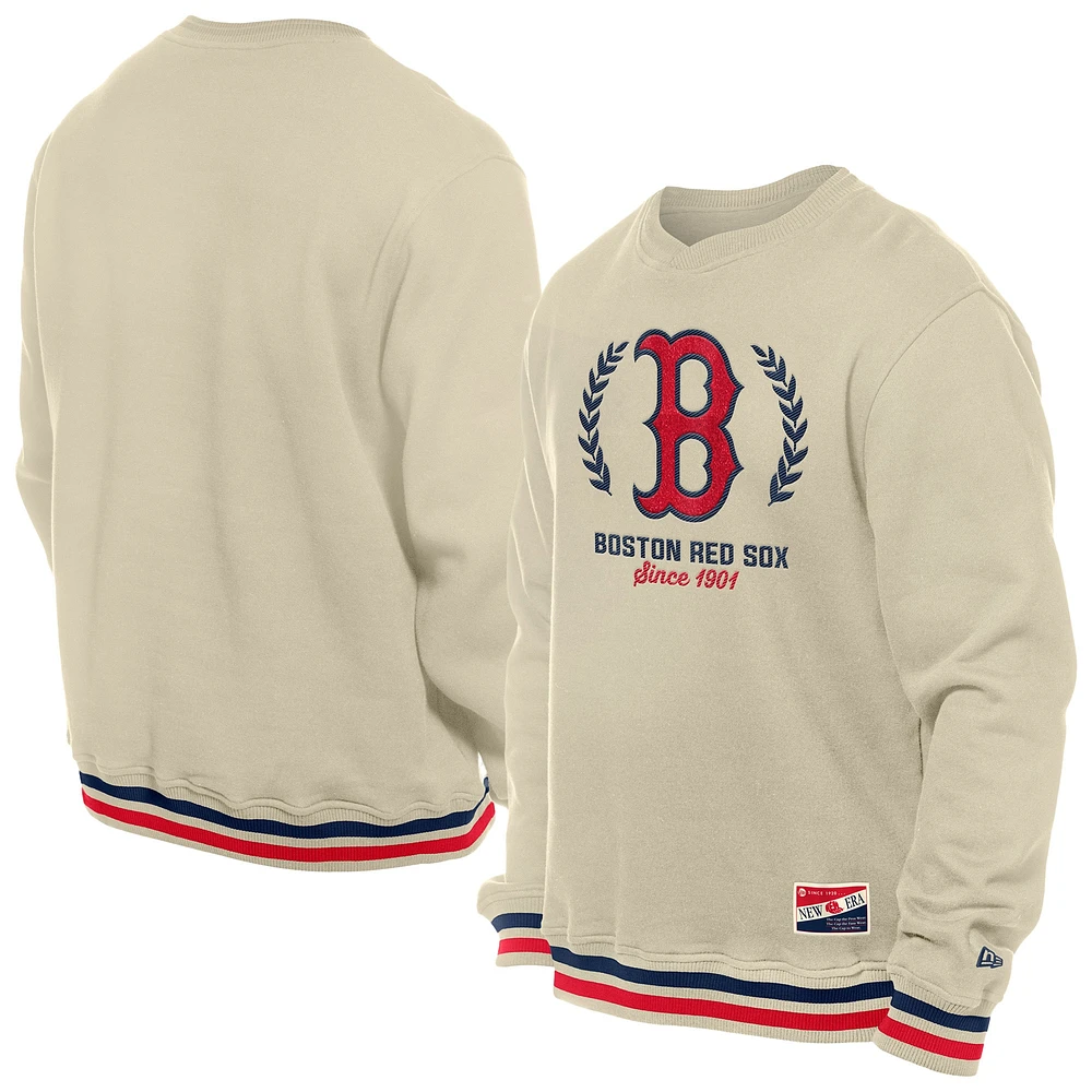 Men's New Era Cream Boston Red Sox Throwback Pullover Sweatshirt