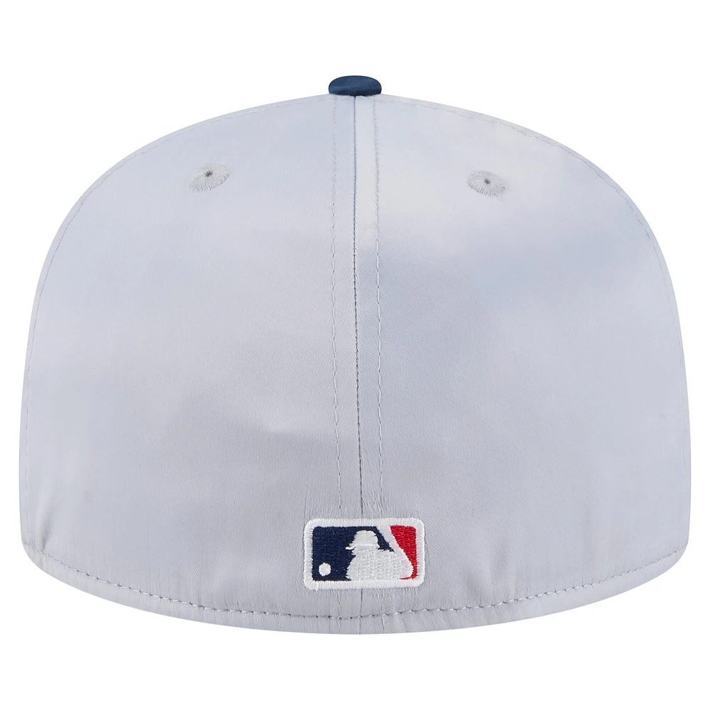 Casquette ajustée New Era 59FIFTY en satin gris/bleu marine des Boston Red Sox pour homme