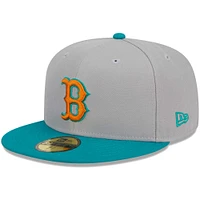 Men's New Era Gray/Teal Boston Red Sox  59FIFTY Fitted Hat