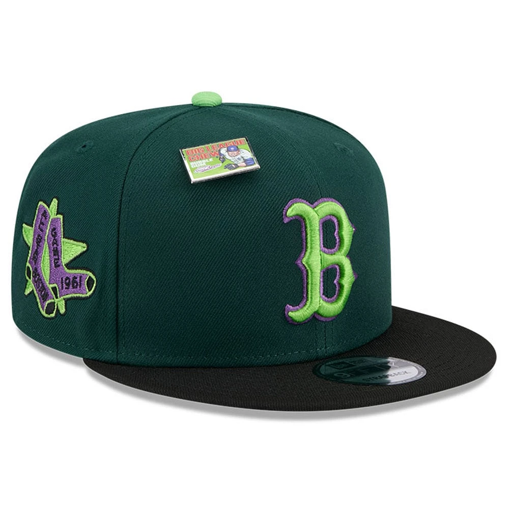 Men's New Era Green/Black Boston Red Sox Sour Apple Big League Chew Flavor Pack 9FIFTY Snapback Hat