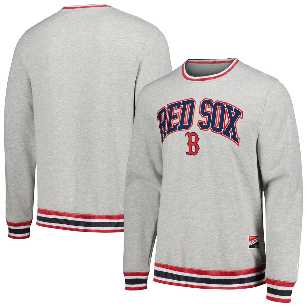 Men's New Era Heather Gray Boston Red Sox Throwback Classic Pullover Sweatshirt