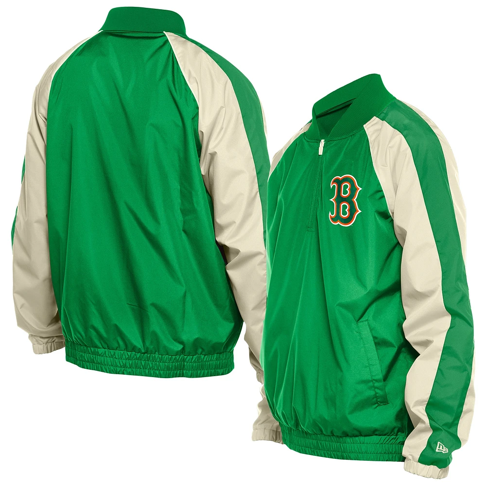 Men's New Era Kelly Green Boston Red Sox St. Patrick's Day Ripstop Raglan Quarter-Zip Windbreaker
