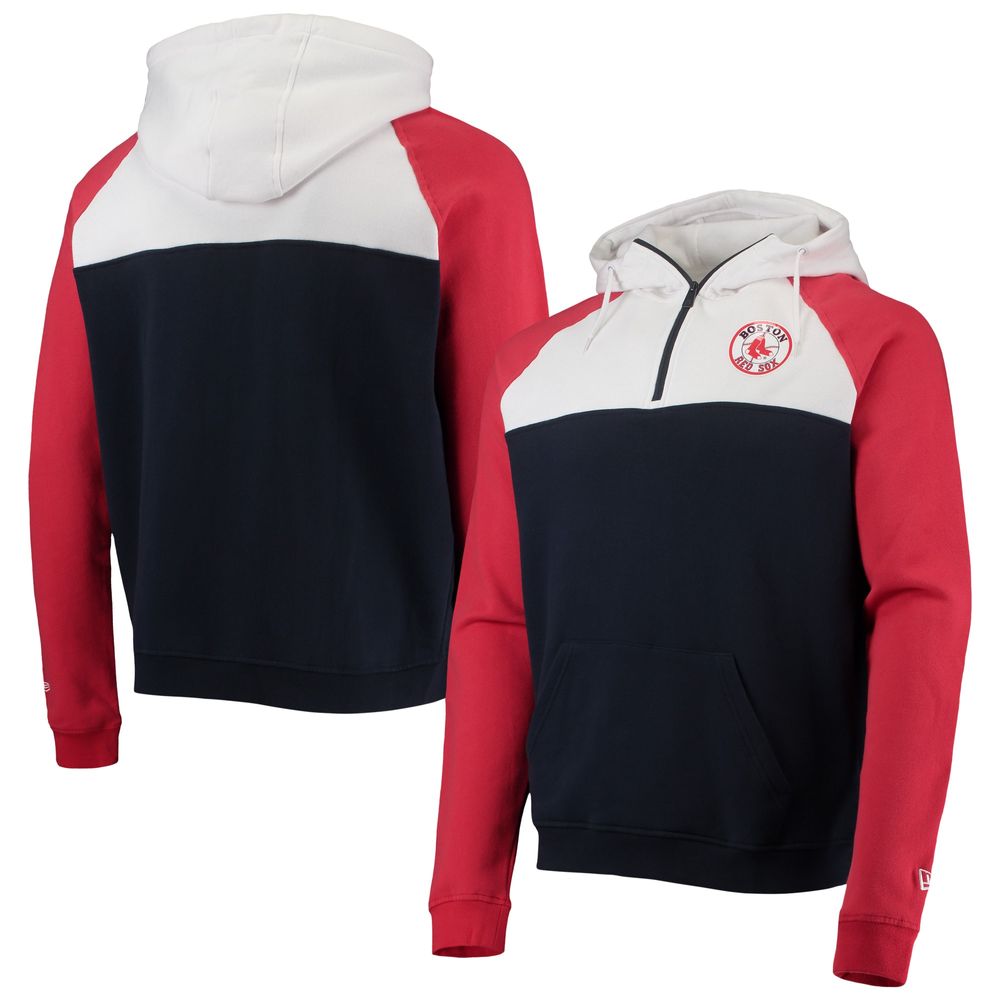 Men's New Era Navy/White Boston Red Sox Cooperstown Collection Quarter-Zip Hoodie Jacket