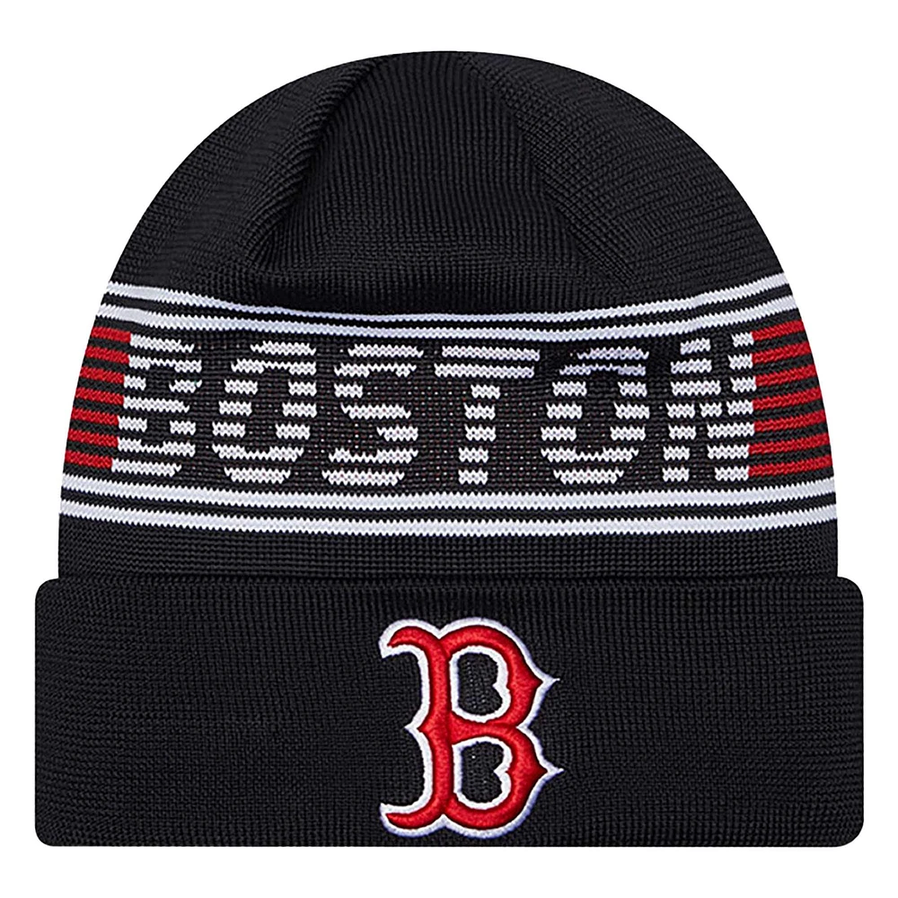 Bonnet en tricot à revers bleu marine Boston Red Sox Authentic Collection pour homme de New Era