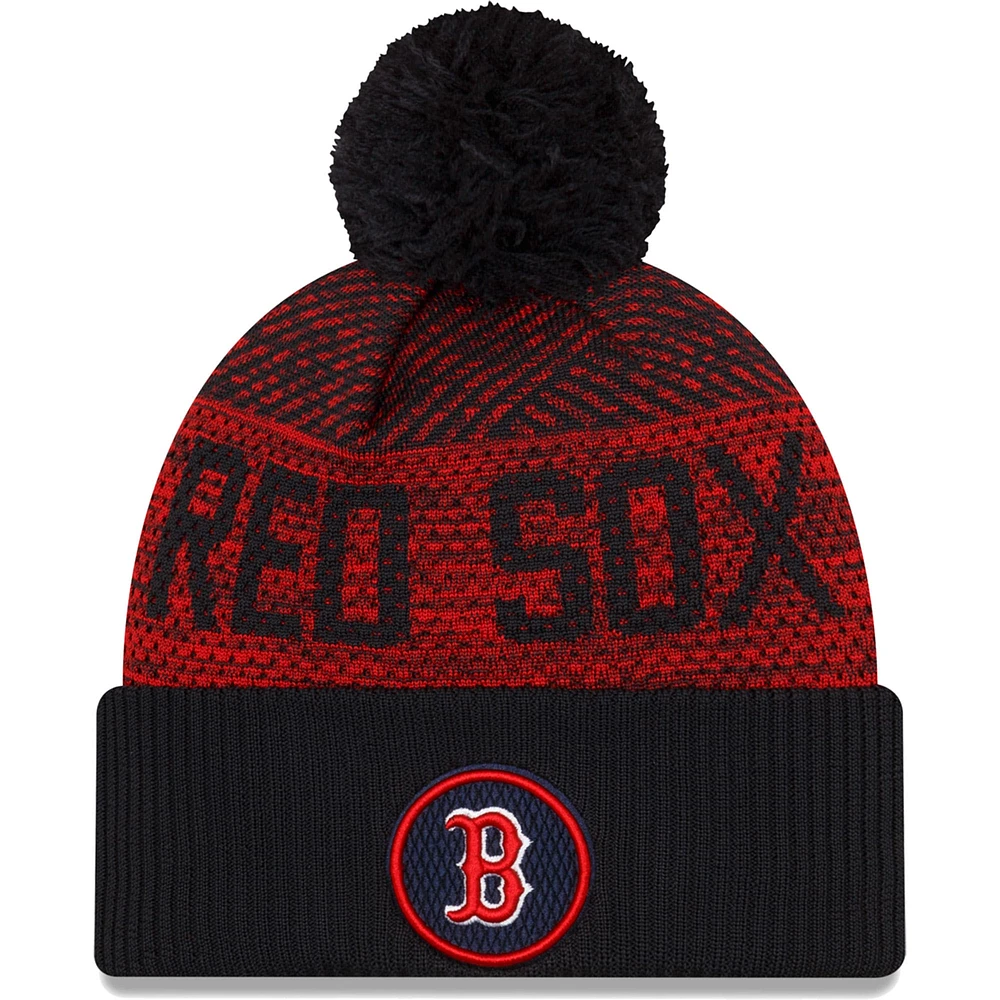 Bonnet en tricot à revers avec pompon Boston Red Sox Authentic Collection New Era pour homme, bleu marine