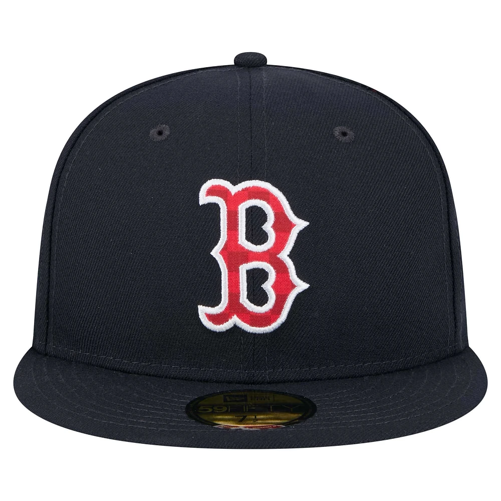 Men's New Era Navy Boston Red Sox Checkered Undervisor 59FIFTY Fitted Hat