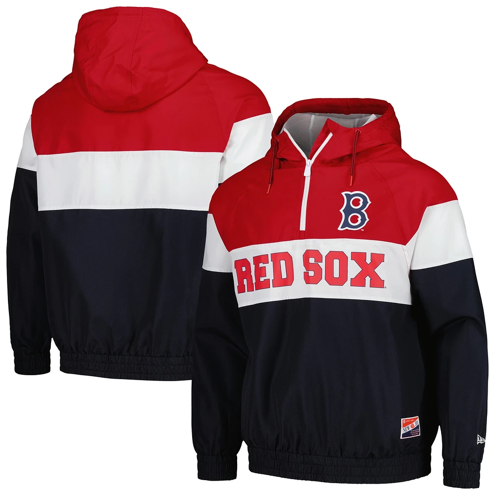 Veste coupe-vent à capuche et zip quart de New Era pour hommes, bleu marine, Boston Red Sox Ripstop Raglan