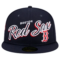 Men's New Era Navy Boston Red Sox Script Sided 59FIFTY Fitted Hat