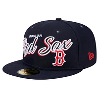 Men's New Era Navy Boston Red Sox Script Sided 59FIFTY Fitted Hat