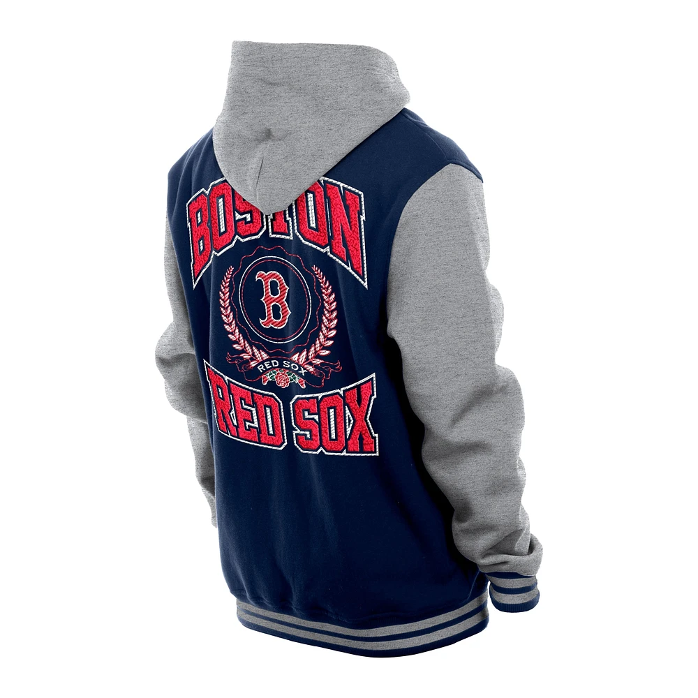 Men's New Era Navy Boston Red Sox Throwback Prep Full-Snap Hoodie Jacket