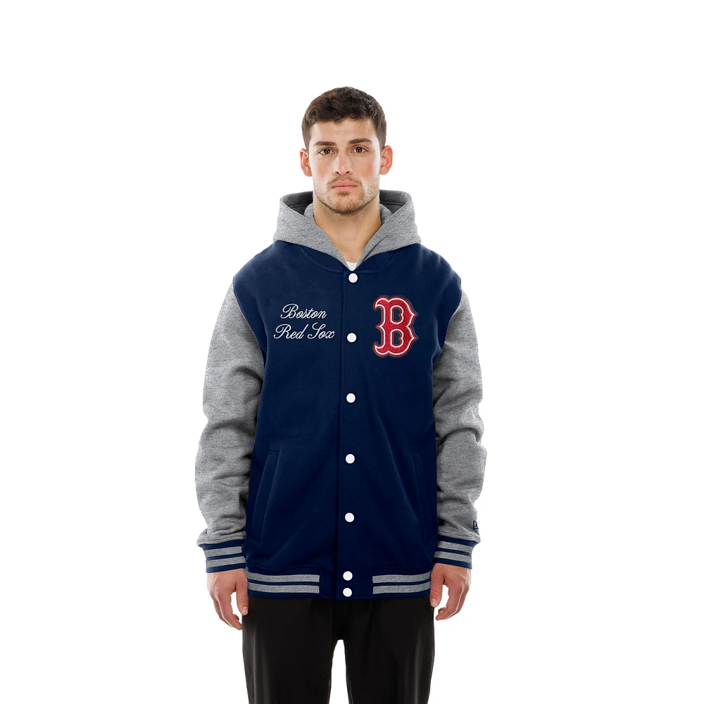 Men's New Era Navy Boston Red Sox Throwback Prep Full-Snap Hoodie Jacket