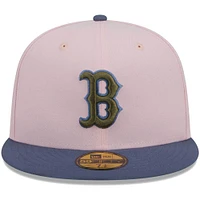 Men's New Era Pink/Blue Boston Red Sox  Olive Undervisor 59FIFTY Fitted Hat