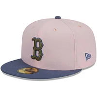 Men's New Era Pink/Blue Boston Red Sox  Olive Undervisor 59FIFTY Fitted Hat