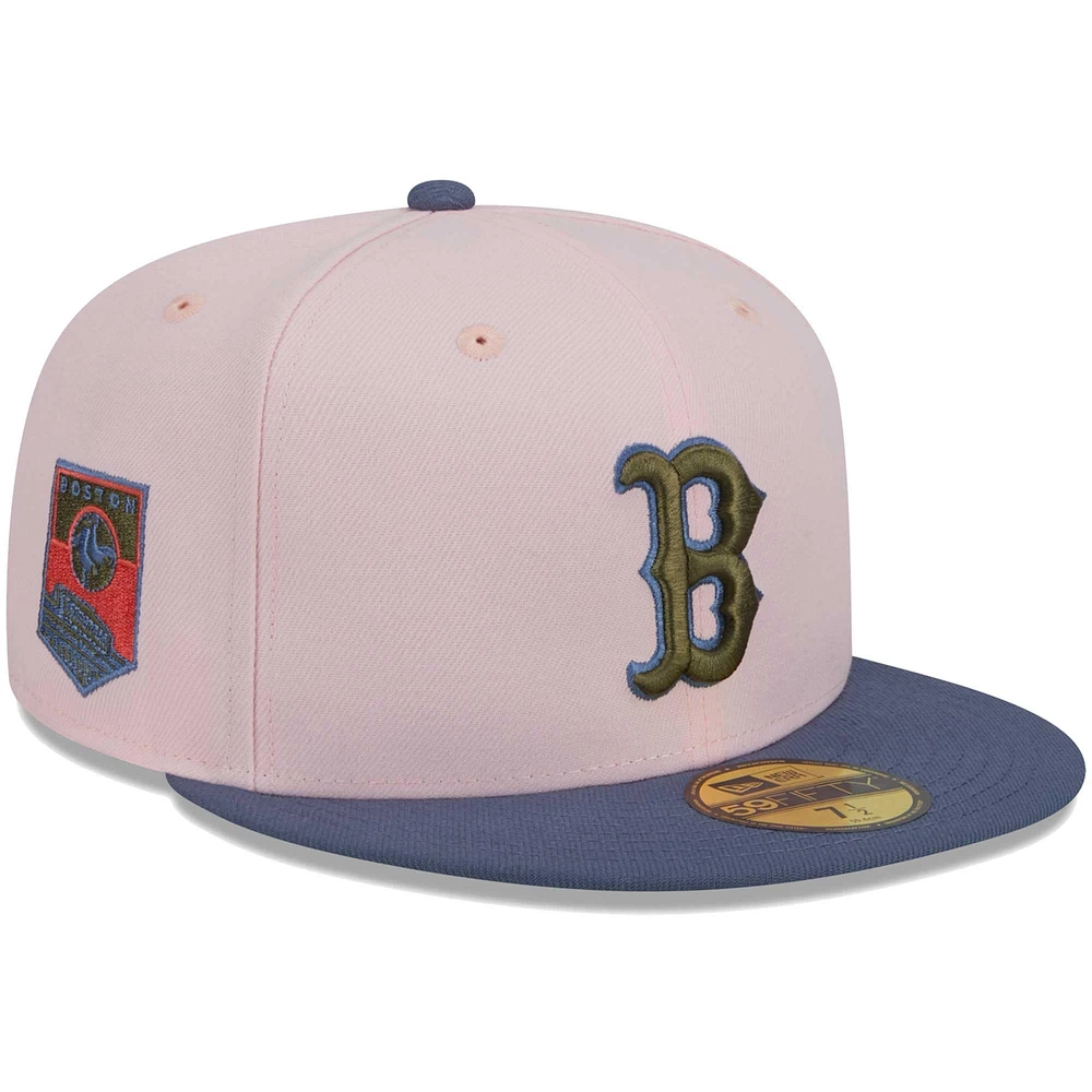 Men's New Era Pink/Blue Boston Red Sox  Olive Undervisor 59FIFTY Fitted Hat