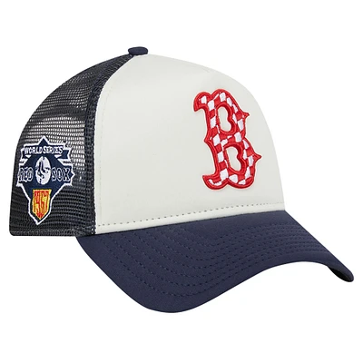 Casquette ajustable 9FORTY Trucker A-Frame New Era pour hommes, blanc/bleu marine, Boston Red Sox, drapeau à damier