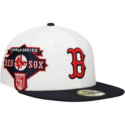 Casquette ajustée 59FIFTY New Era pour hommes, blanc/bleu marine, Boston Red Sox Major Sidepatch