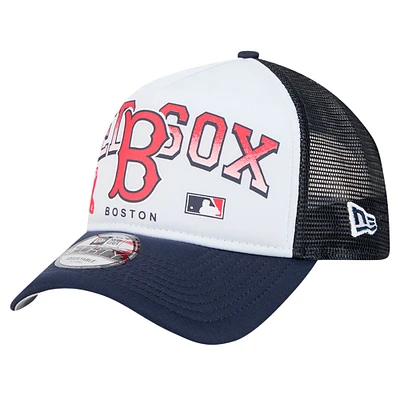 Men's New Era White Boston Red Sox Retro Wordmark 9FORTY A-Frame Trucker Adjustable Hat