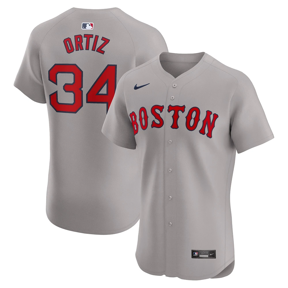 Maillot Nike David Ortiz pour homme, gris, Boston Red Sox Road Elite, joueur