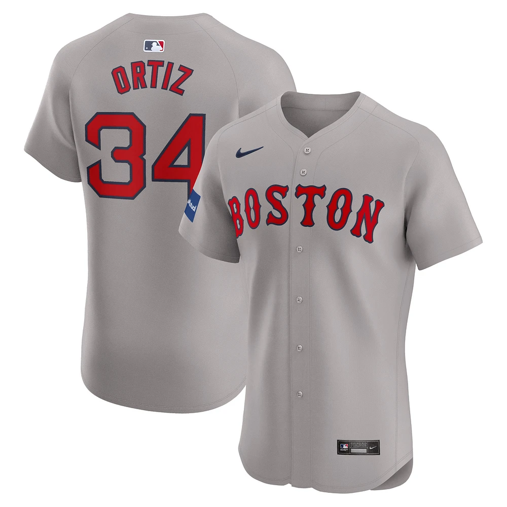 Men's Nike David Ortiz Gray Boston Red Sox Road Elite Sponsor Patch Player Jersey