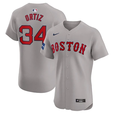 Maillot Nike David Ortiz pour homme, gris, Boston Red Sox Road Elite Sponsor Patch Player, gris