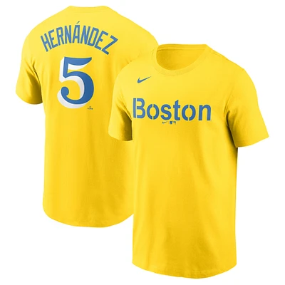 T-shirt Nike Enrique Hernandez doré pour homme des Red Sox de Boston City Connect avec nom et numéro