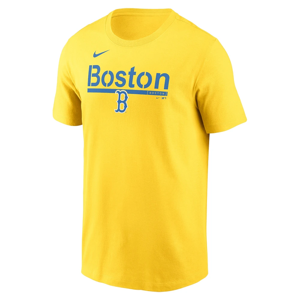 T-shirt Nike Gold Boston Red Sox 2-Hit Speed ​​City Connect pour homme