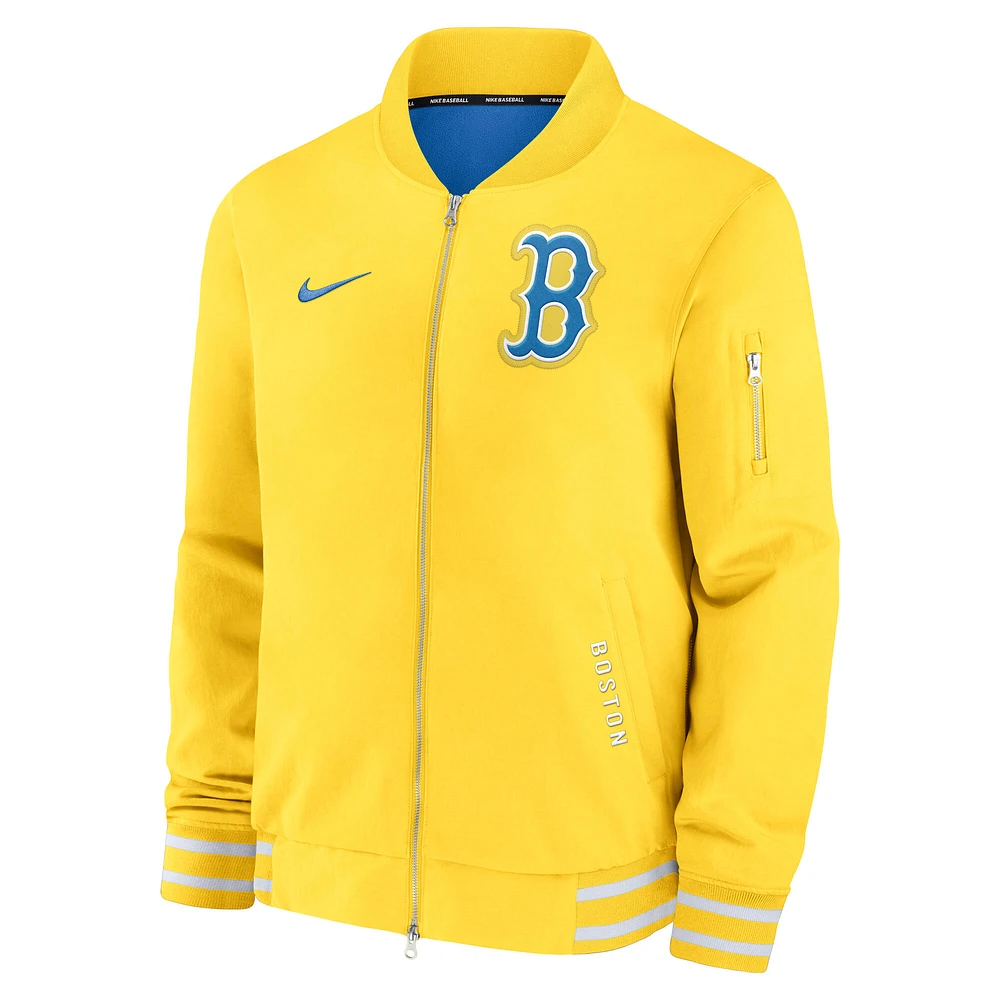 Men's Nike  Gold Boston Red Sox Authentic Collection City Connect Full-Zip Bomber Jacket