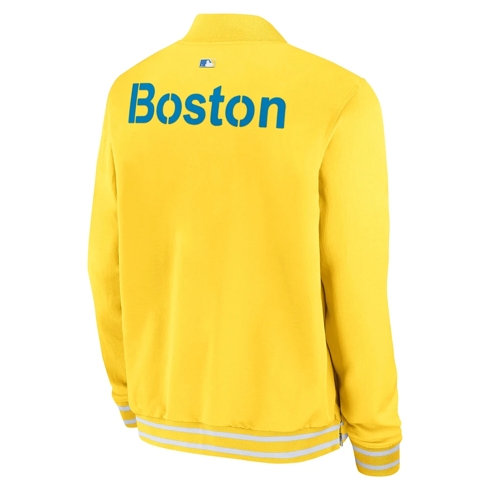 Men's Nike  Gold Boston Red Sox Authentic Collection City Connect Full-Zip Bomber Jacket