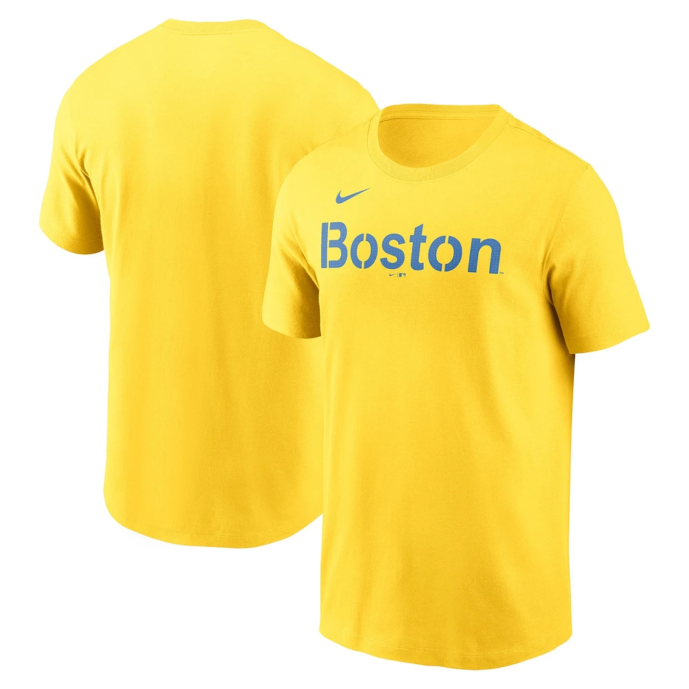 T-shirt Nike doré pour hommes des Red Sox de Boston City Connect avec le mot-symbole