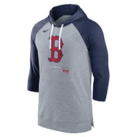 Chandail à capuchon manches 3/4 raglan de baseball des Boston Red Sox Nike pour homme, gris chiné/bleu marine chiné