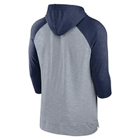 Chandail à capuchon manches 3/4 raglan de baseball des Boston Red Sox Nike pour homme, gris chiné/bleu marine chiné