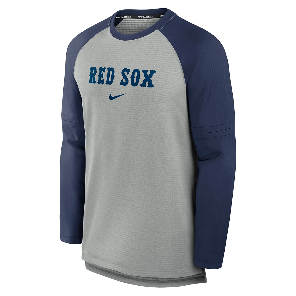 Men's Nike Heather Gray/Navy Boston Red Sox Authentic Collection Game Time Raglan Performance Long Sleeve T-Shirt