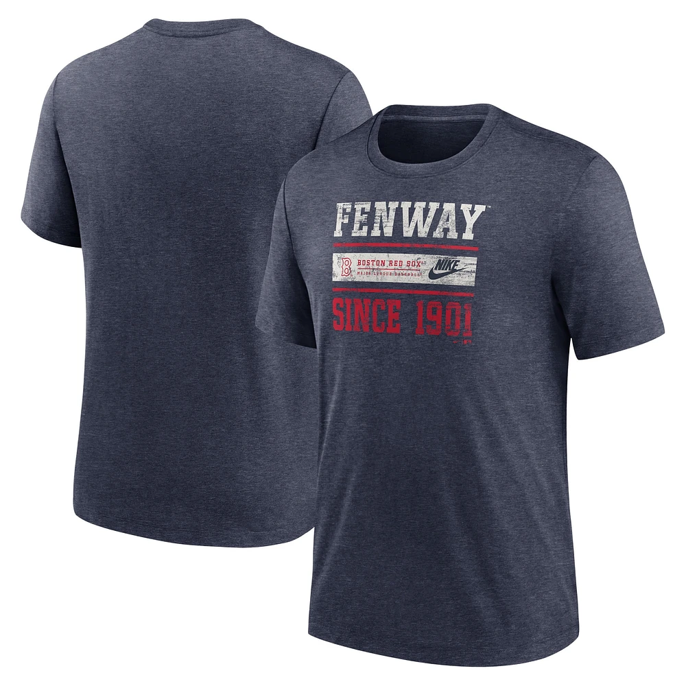 Men's Nike Heather Navy Boston Red Sox Cooperstown Collection Local Stack Tri-Blend T-Shirt