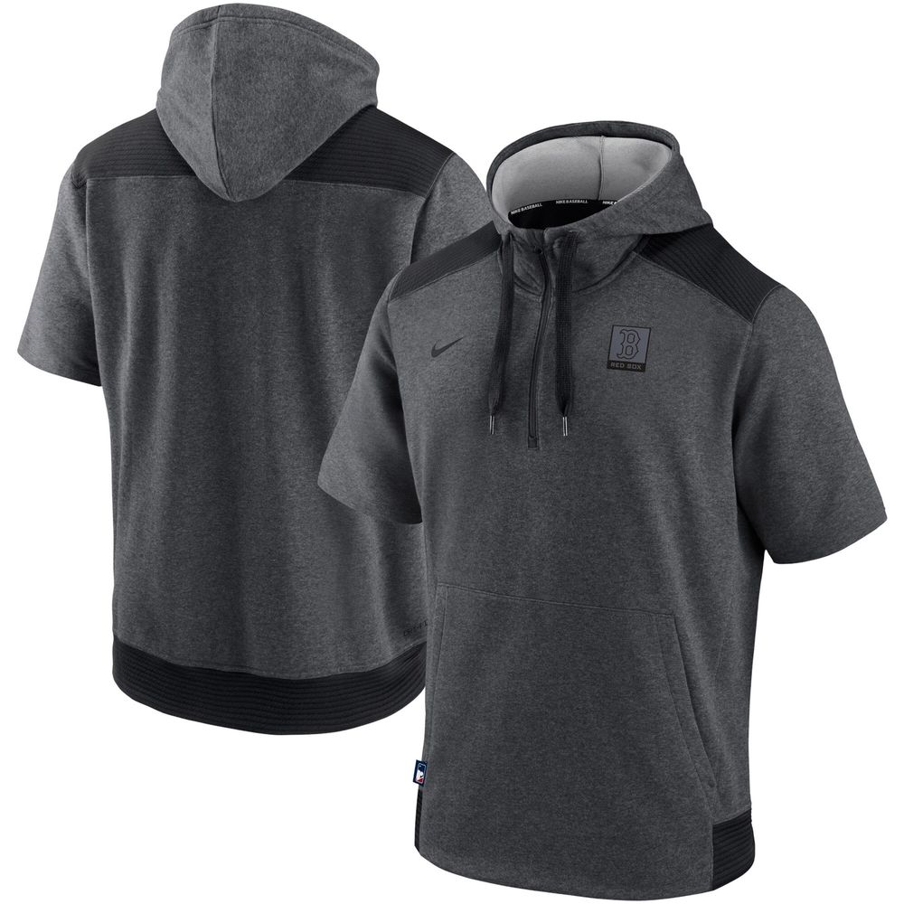 Men's Nike Heathered Charcoal Boston Red Sox Authentic Collection Flux Performance - Quarter-Zip Short Sleeve Hoodie