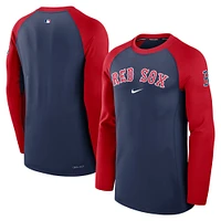 T-shirt à manches longues Nike pour homme, bleu marine/rouge, Boston Red Sox Authentic Collection Game Time Raglan Performance