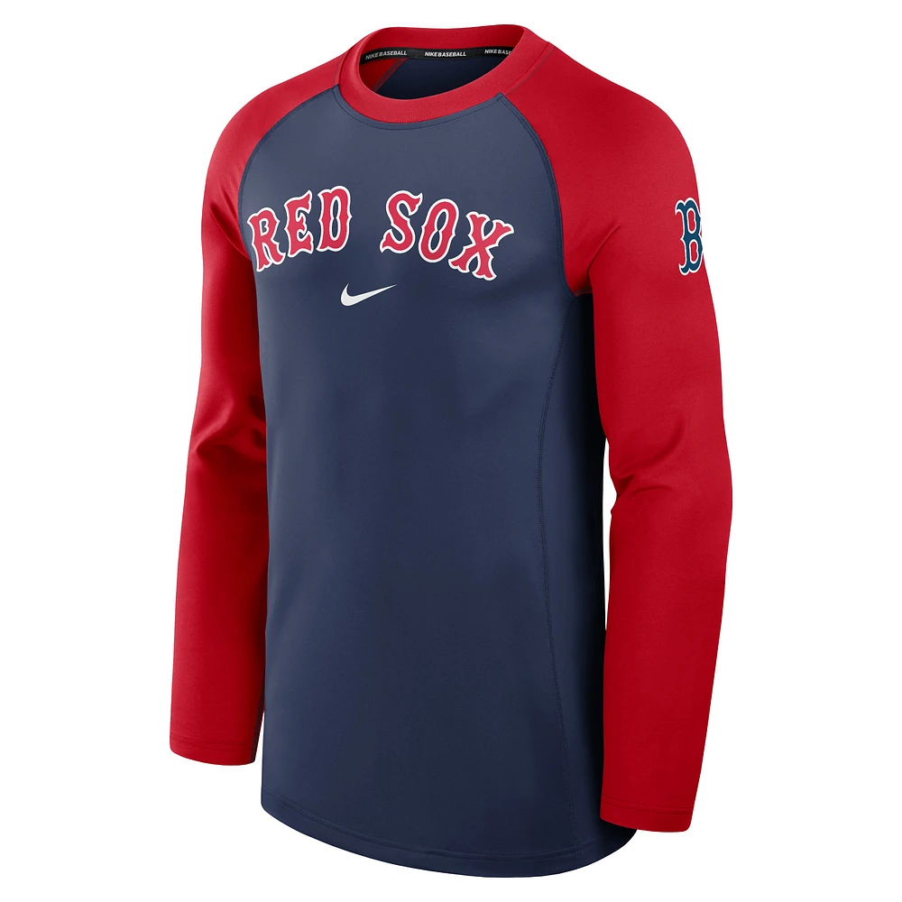 T-shirt à manches longues Nike pour homme, bleu marine/rouge, Boston Red Sox Authentic Collection Game Time Raglan Performance