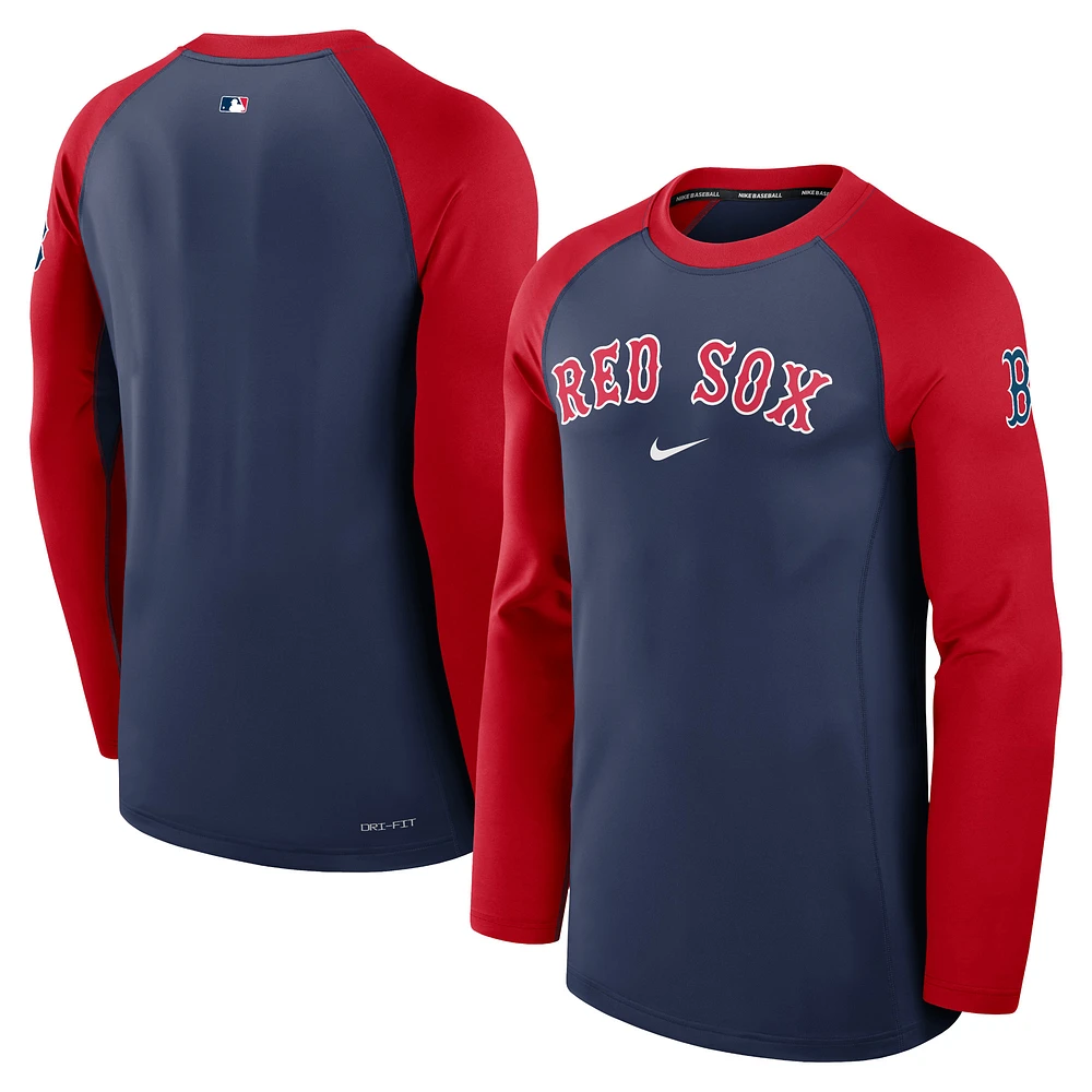 T-shirt à manches longues Nike pour homme, bleu marine/rouge, Boston Red Sox Authentic Collection Game Time Raglan Performance