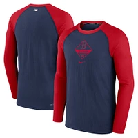 T-shirt à manches longues Nike pour homme, bleu marine/rouge, Boston Red Sox Game Authentic Collection Performance Raglan