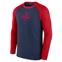 T-shirt à manches longues Nike pour homme, bleu marine/rouge, Boston Red Sox Game Authentic Collection Performance Raglan